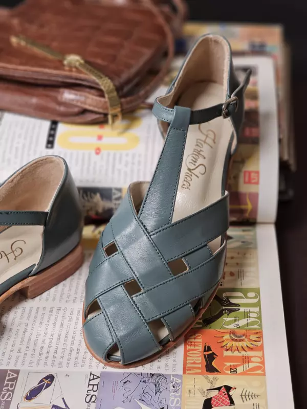 Teal Green Leather 1.5 cm heel