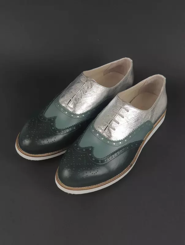 Brogue Jungle Green & Teal Green & Silver leather with Eva sole