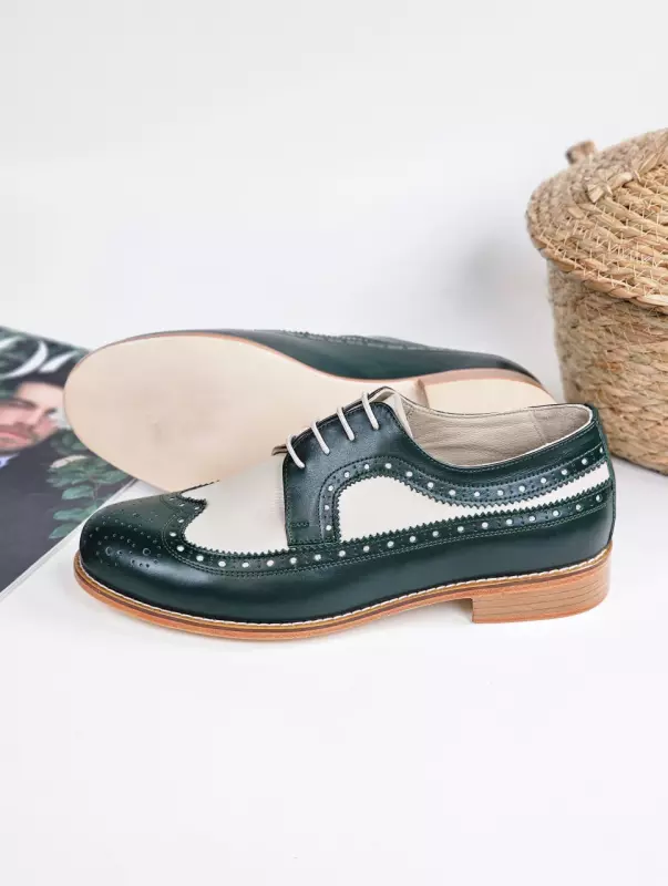 Broadway Slide Jungle Green & Beige Leather 2 cm heel