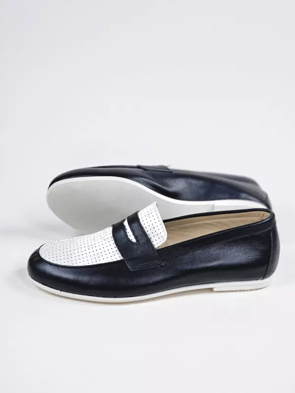 Stock Loafers Black & White Leather with Eva sole