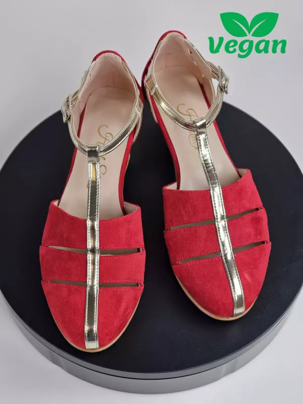 Harmony Vegan Red Textile & Platinum Gold Leather 4 cm heel