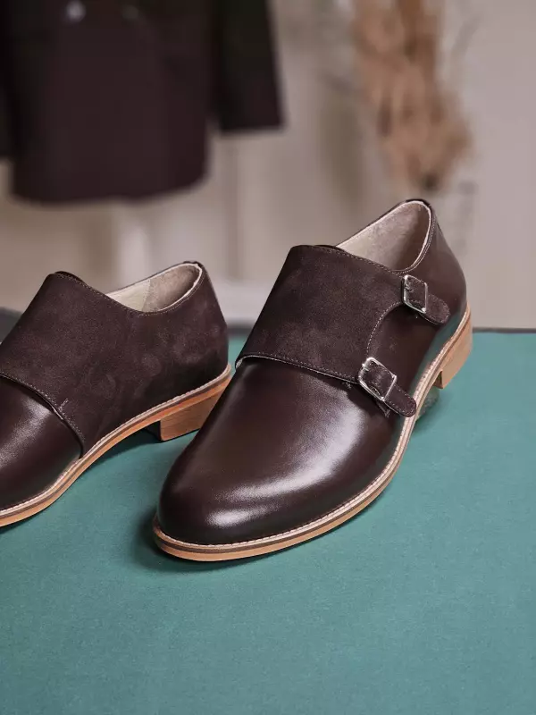 Monk Dark Chocolate Leather & Suede