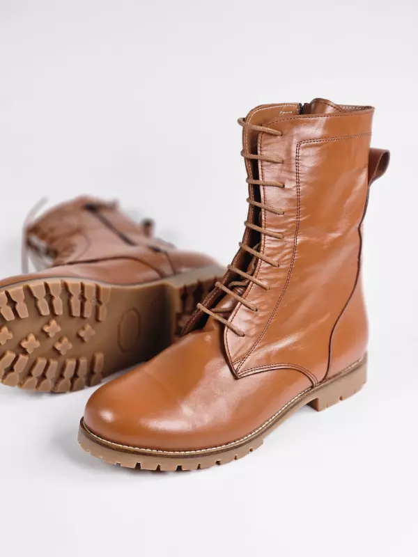 Biker Boots Light Brown Leather With Warm Inside