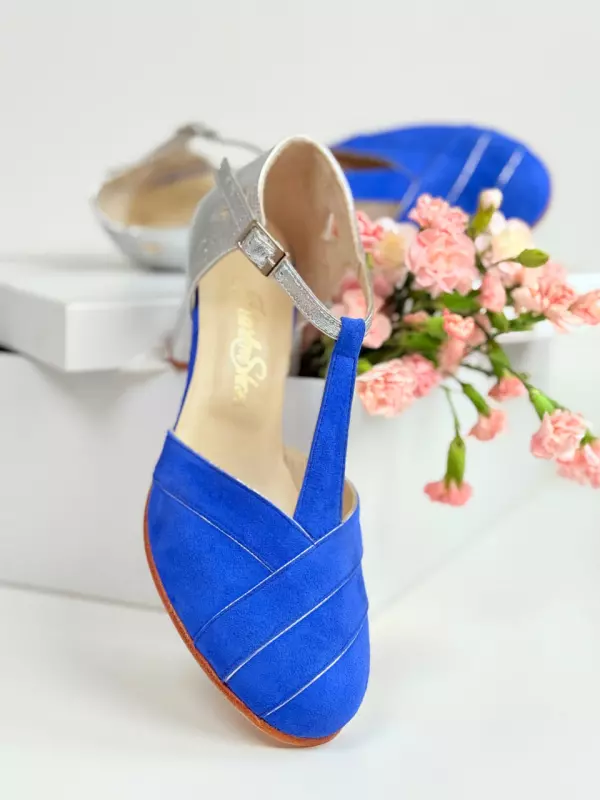 Blue suede & silver leather 6 cm balboa heel