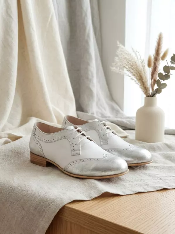 Women Oxfords Silver & White Leather 2 cm heel