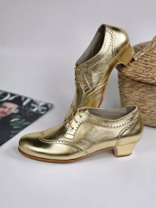 Women Oxfords Gold Leather 4 cm heel