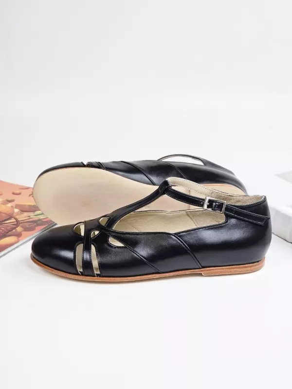 Spring Black Leather 0.5 cm heel