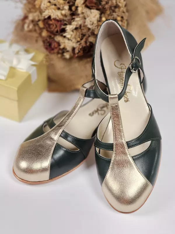 Isabel Jungle Green & Platinum Gold Leather 3 cm heel