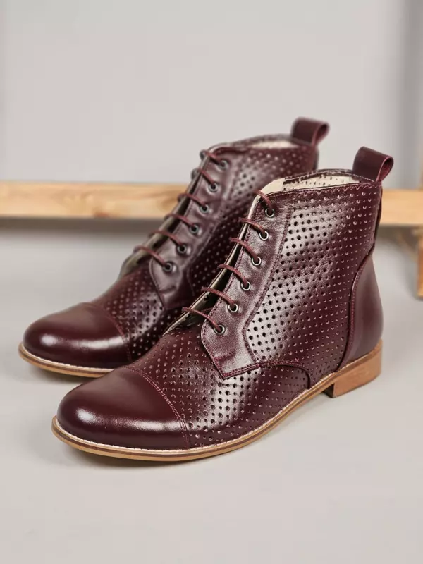 Derby Boots Perforated Bordeaux Leather 2cm heel