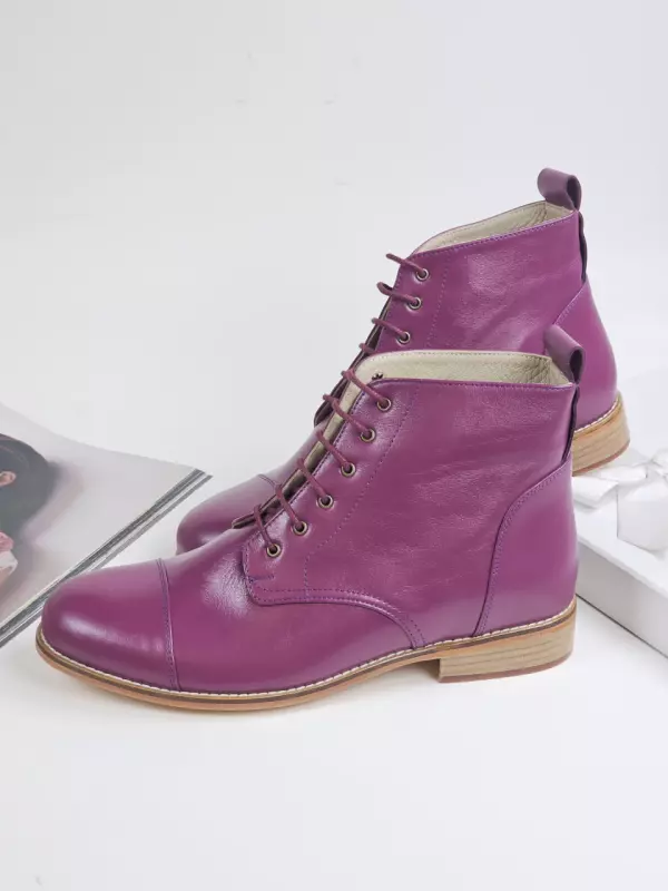 Derby Boots Aubergine Leather 2 cm heel
