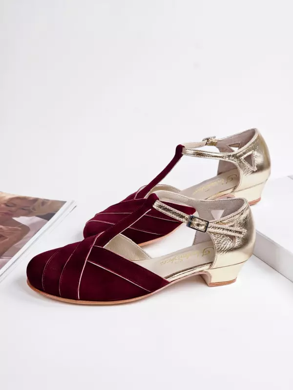 Bordeaux Suede & Platinum Leather 4 cm heel