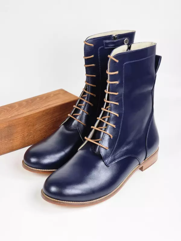 Biker Boots Dark Blue Leather 2 cm heel