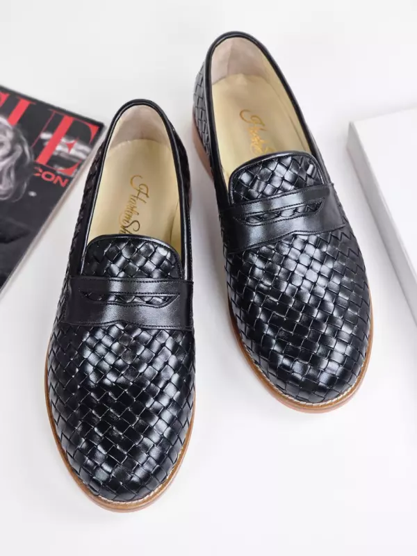 Loafers Black Weave Leather 2 cm heel