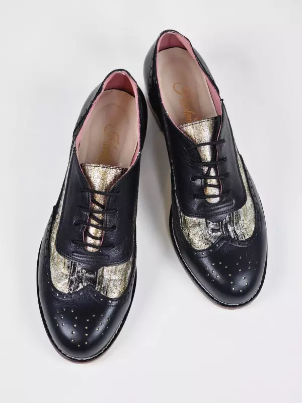 Oxfords Black Leather & Shiny Suede 4 cm heel