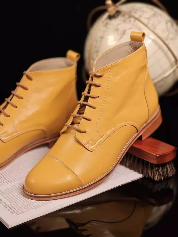 Derby Boots Yellow Leather 2 cm heel