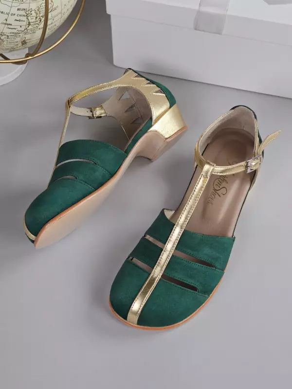 Barefoot Harmony Emerald Suede & Gold leather 3 cm heel