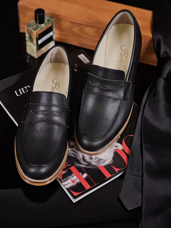 Loafers Black Leather 2 cm heel