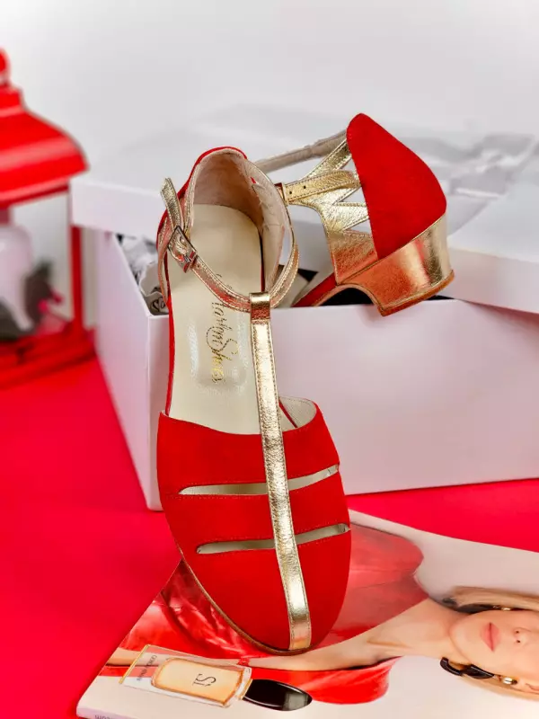 Harmony Red Suede & Platinum Gold Leather 4 cm heel