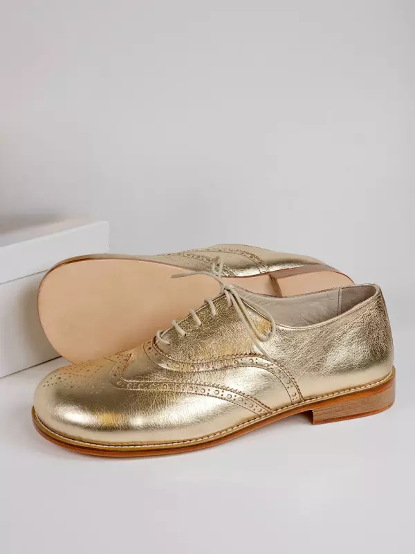 Barefoot Brogue Platinum Gold Leather 2 cm heel