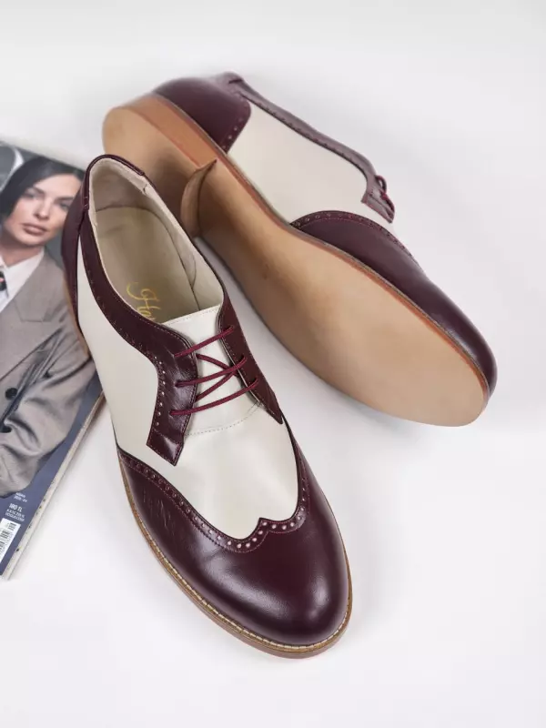 Women Oxfords Bordeaux & Beige Leather 2 cm heel