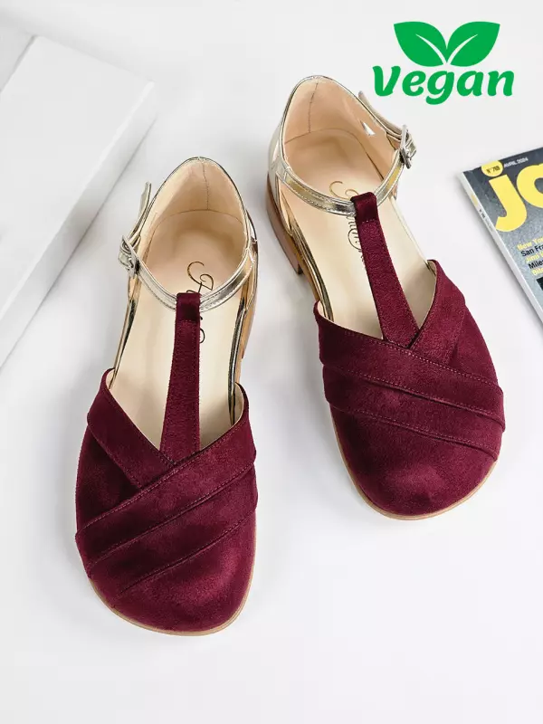 Vegan Bordeaux Suede & Platinum Gold Leather 2 cm heel