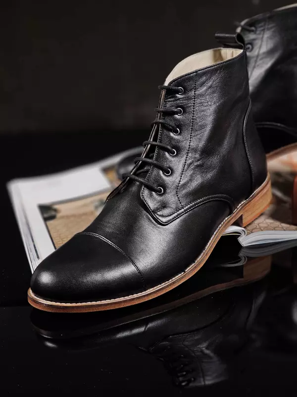 Derby Boots Black Leather 2 cm heel