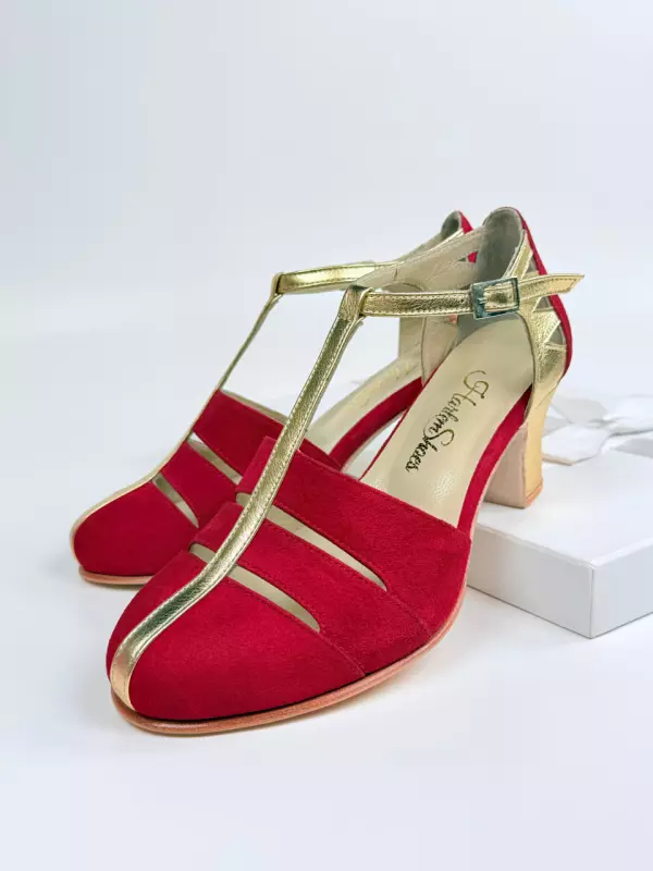 Harmony Red Suede & Platinum Gold Leather 6 cm heel