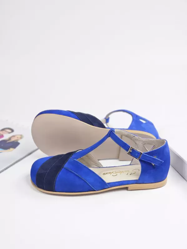 Blue Suede & Dark Blue Lines 0.5 cm heel