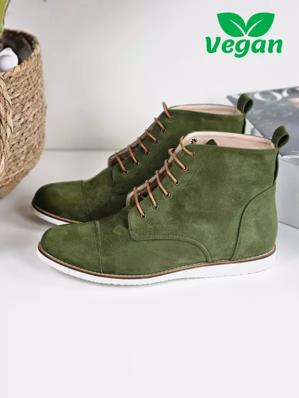 Derby Boots Vegan Green Textile with Eva Sole