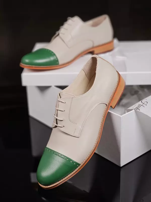 California Beige Leather & nose Avocado Green leather 2 cm heel