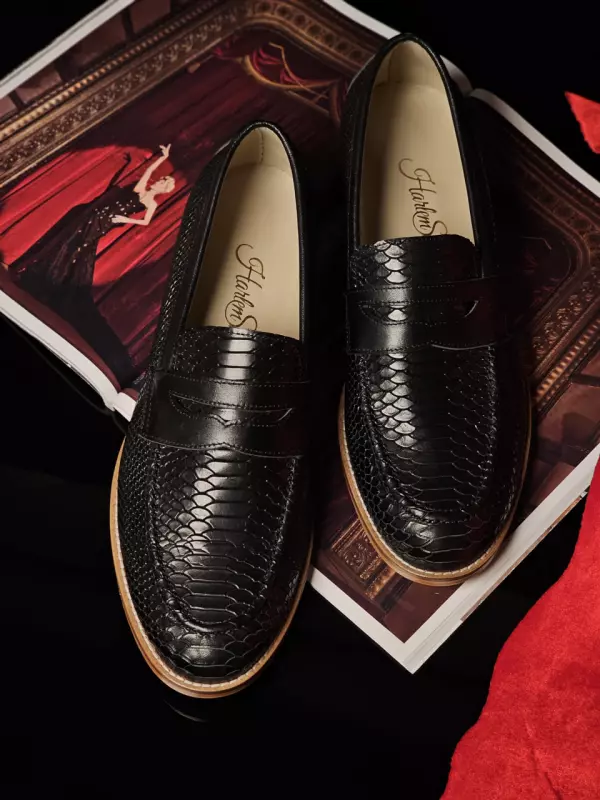 Loafers Black Snake Print Leather 2 cm heel
