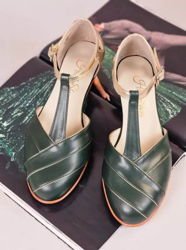 Jungle Green & Platinum Gold Leather 4 cm heel