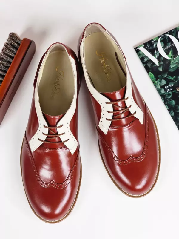Brown Leather & Broken White Line 2 cm heel
