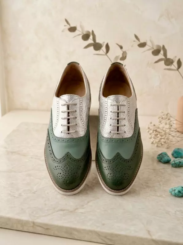 Jungle Green & Teal Green & Silver leather with Eva sole