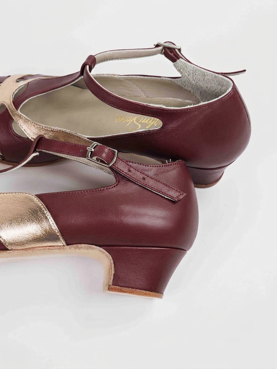 Spring Bordeaux & Rose Gold Leather 4 cm heel