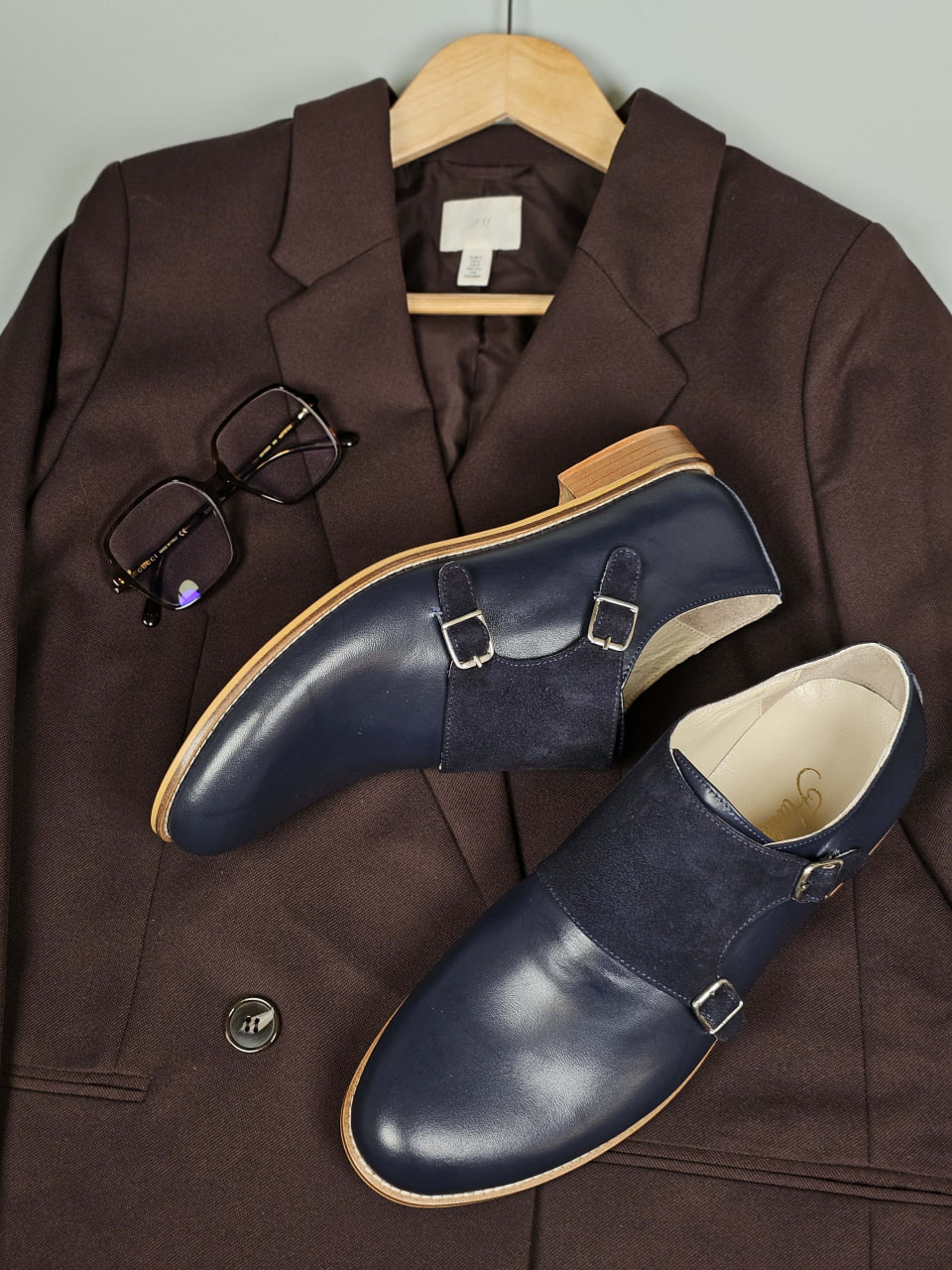 Monk Dark Blue Leather & Suede