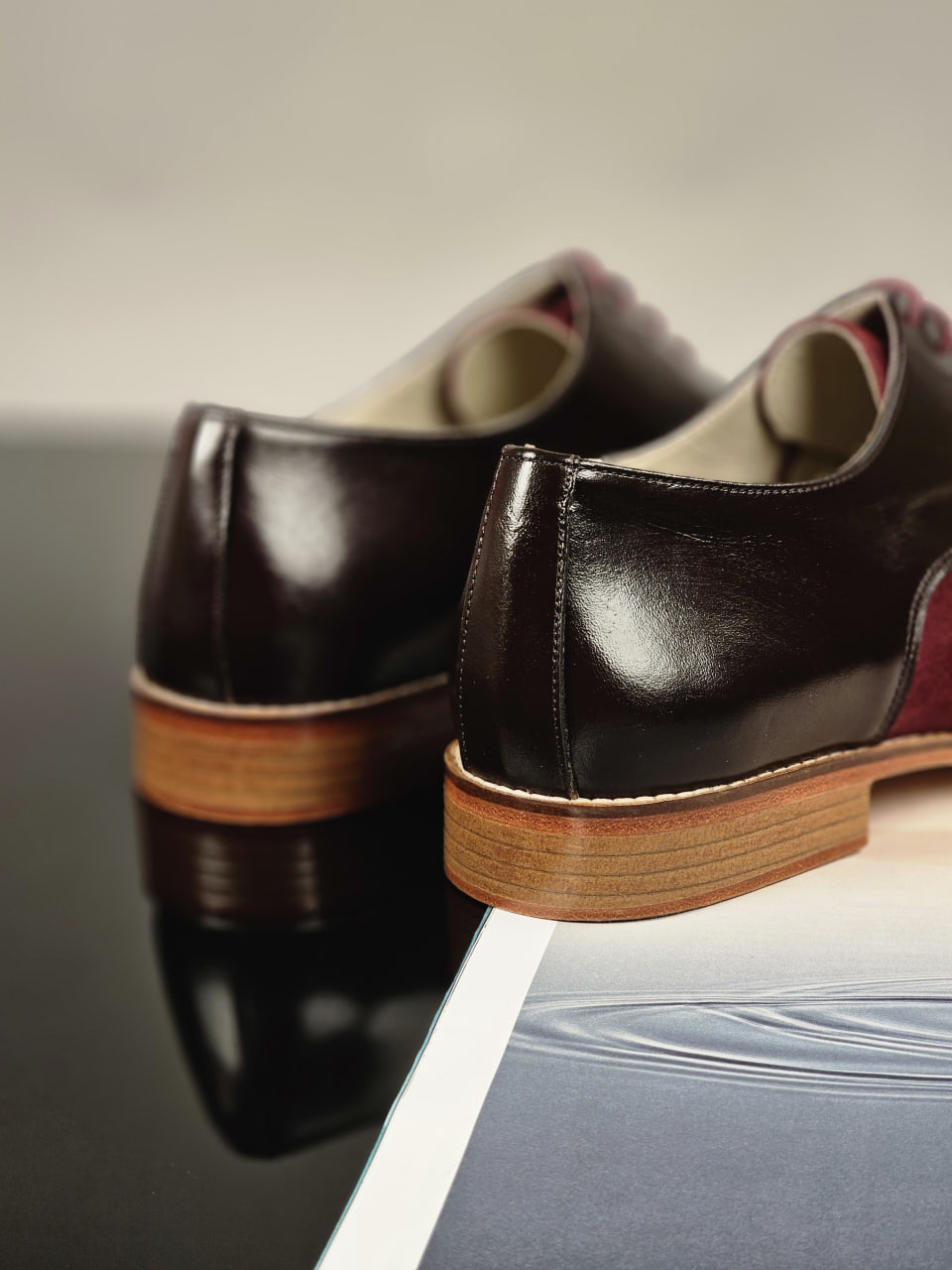 California Dark Chocolate Leather & Bordeaux Suede 2 cm heel