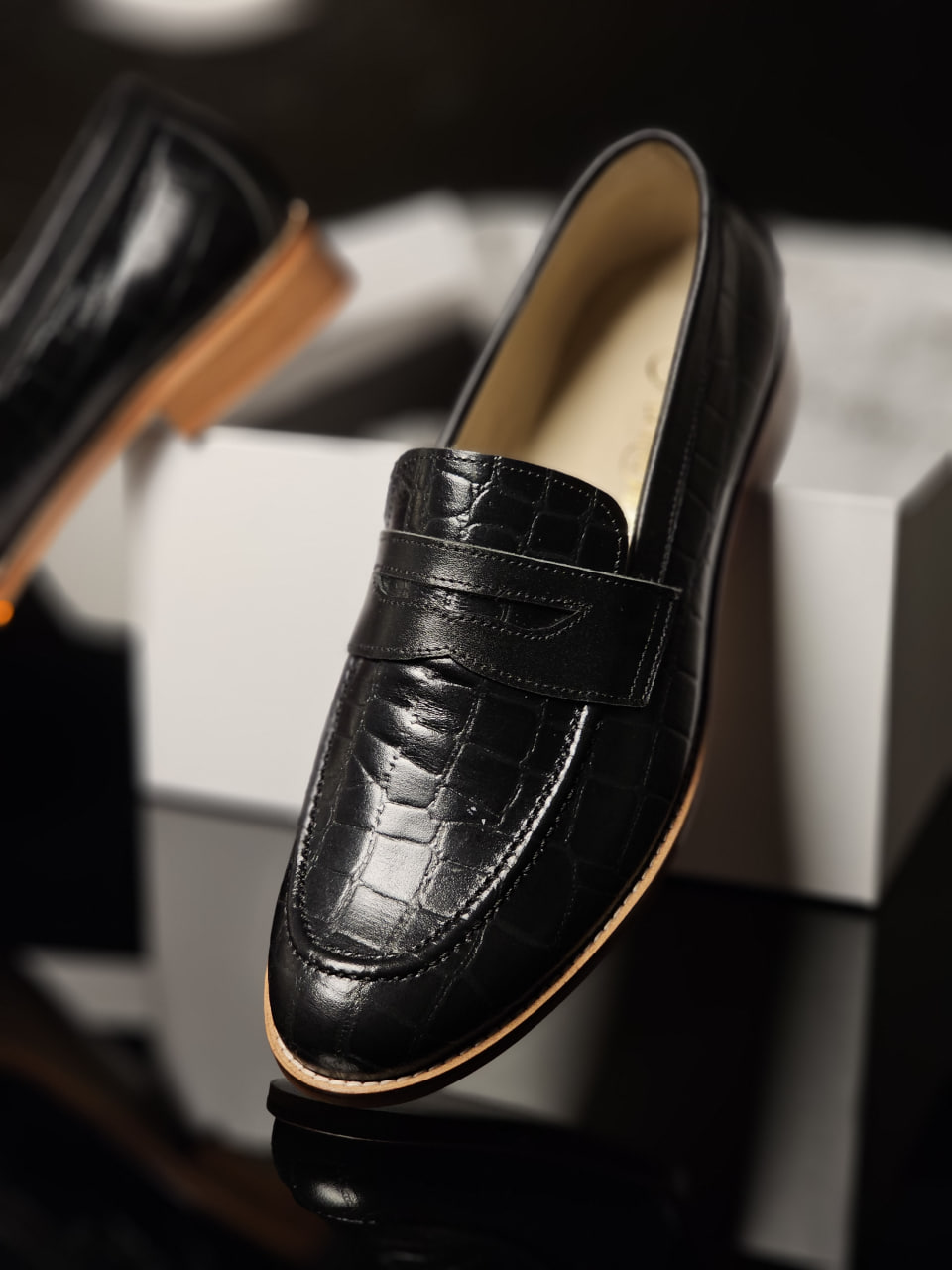 Loafers Black Stone Printed Leather 2 cm heel