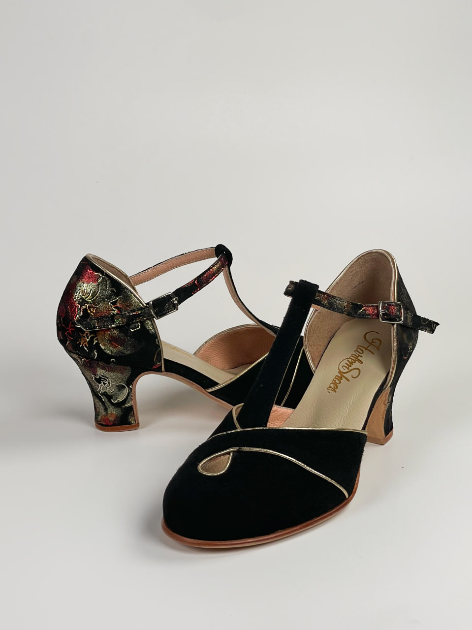 Muse Black suede & Flower 6 cm heel