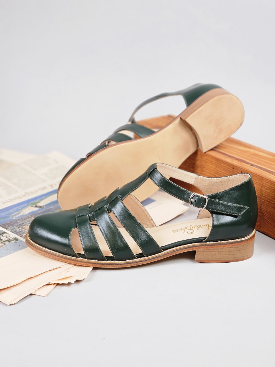 Sandals Jungle Green Leather 2 cm heel