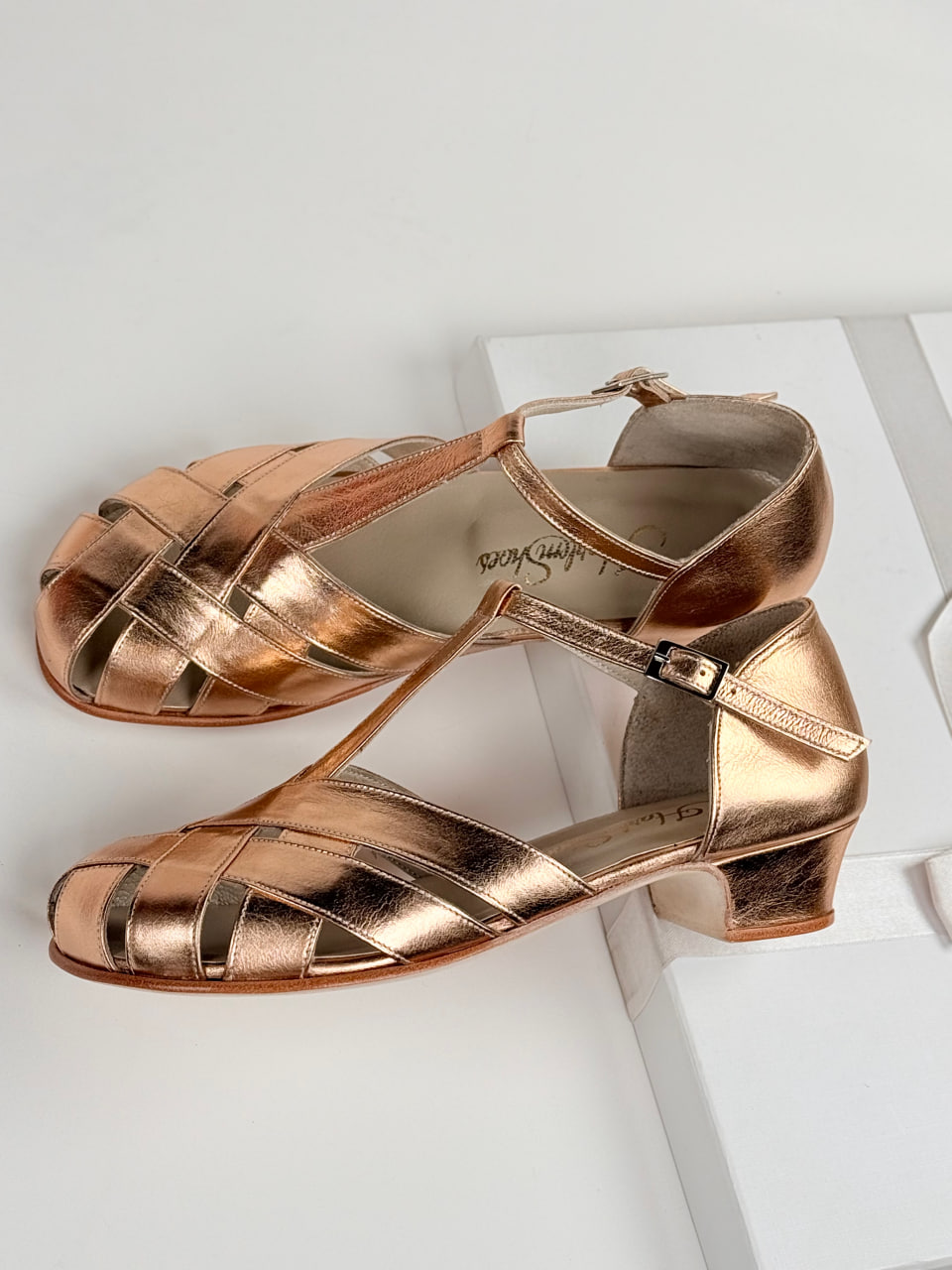 Barefoot Summer Rose Gold Leather 4 cm heel