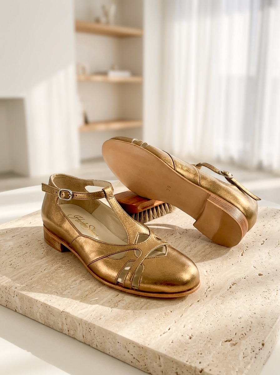 Spring Dark Gold Leather 2 cm heel