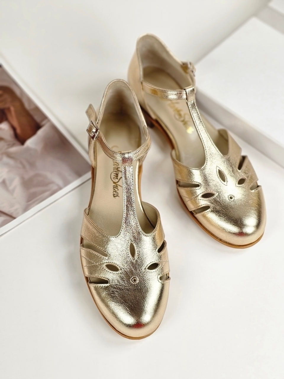 Rosy Platinum Gold Leather 2 cm heel