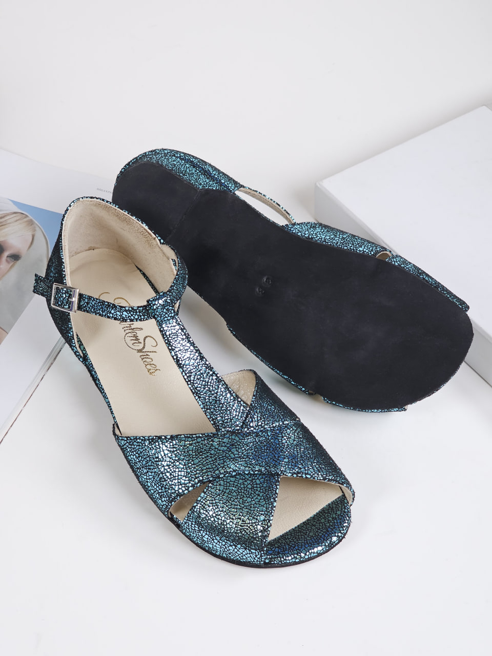 Barefoot Doris Blue Stone Suede 4 cm heel