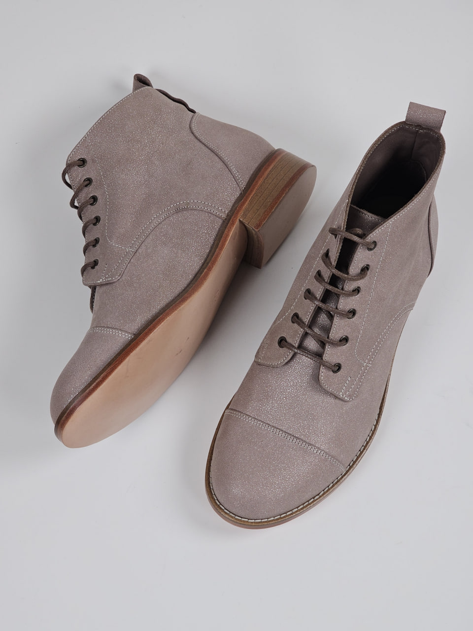 Derby Boots Dark Beige Sparkly Suede 2 cm heel