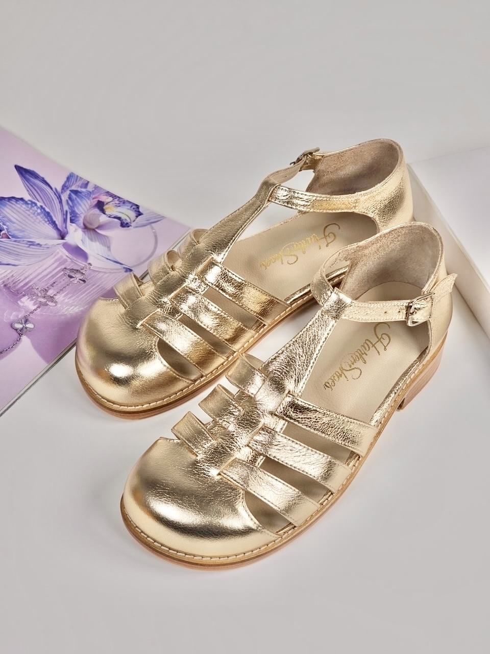 Barefoot Sandals Platinum Gold Leather 2 cm heel