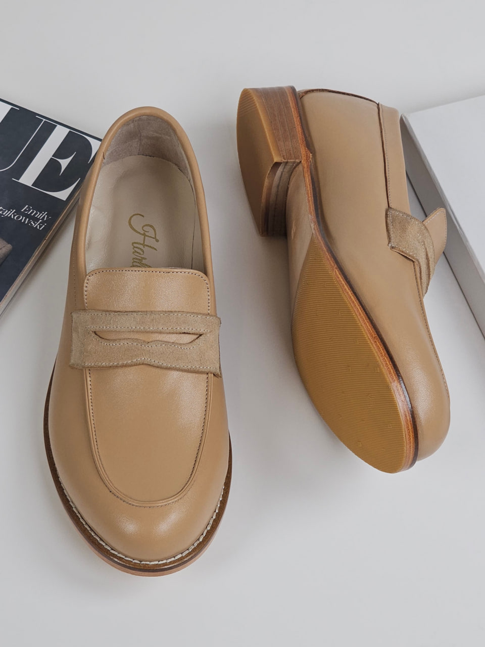 Loafers Tan Leather & Beige Suede 2 cm heel