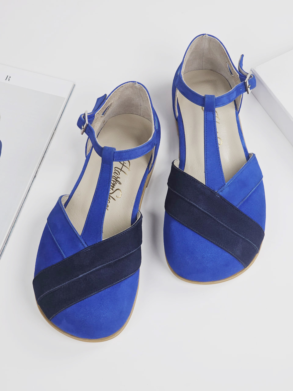 Barefoot Sugar Blue Suede & Dark Blue Lines 0.5 cm heel