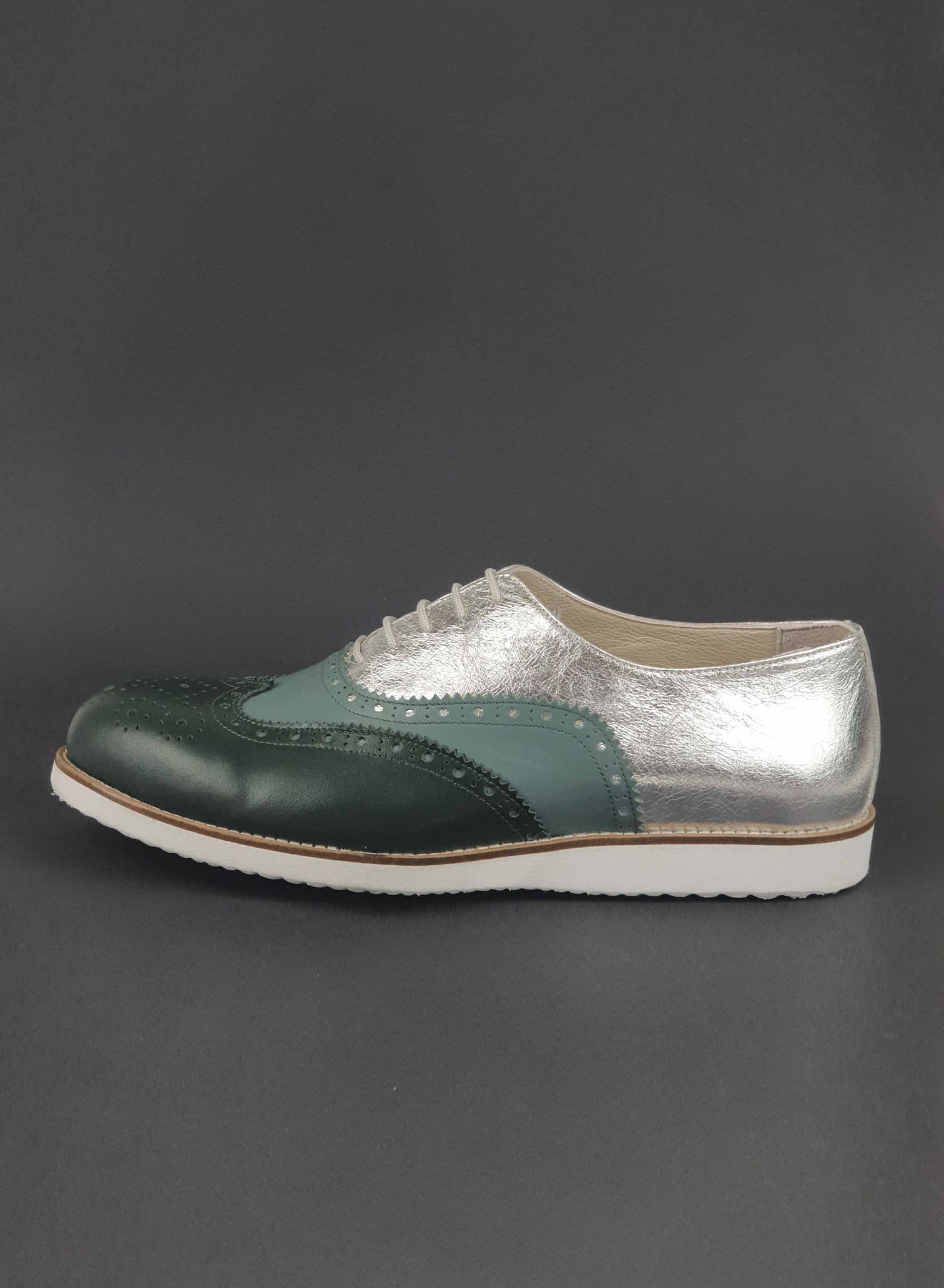 Brogue Jungle Green & Teal Green & Silver leather with Eva sole