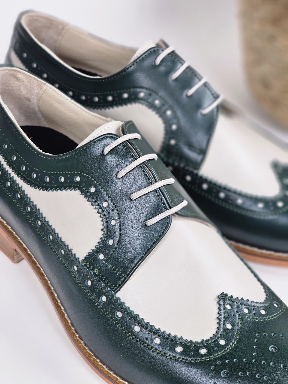 Broadway Slide Jungle Green & Beige Leather 2 cm heel